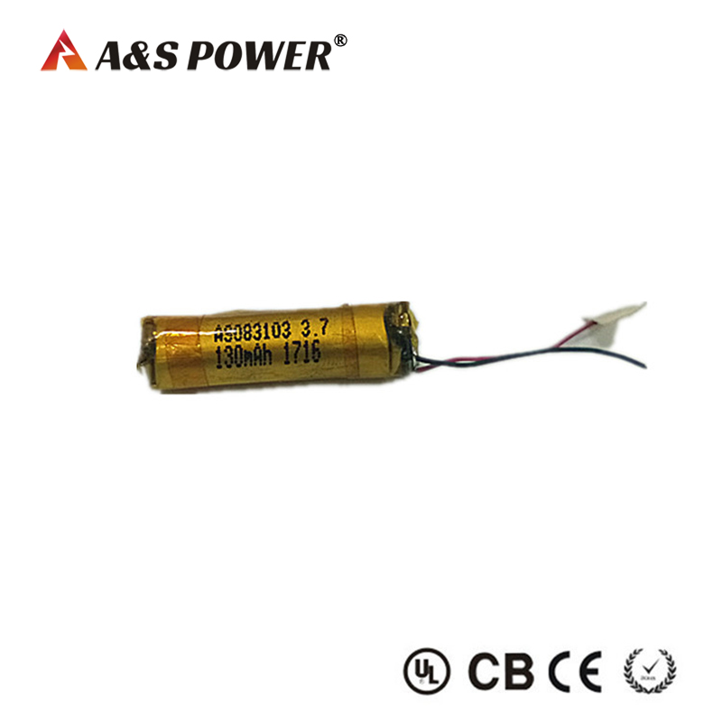 A&S Power 08310 130mah 3.7v Cylindrical Lipo Battery Pack for Headset With IEC62133