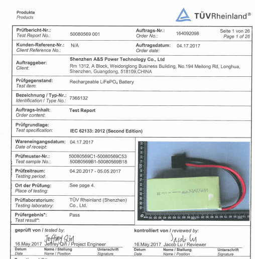 A&S Power 12.8v 5ah lifepo4 battery IEC62133 