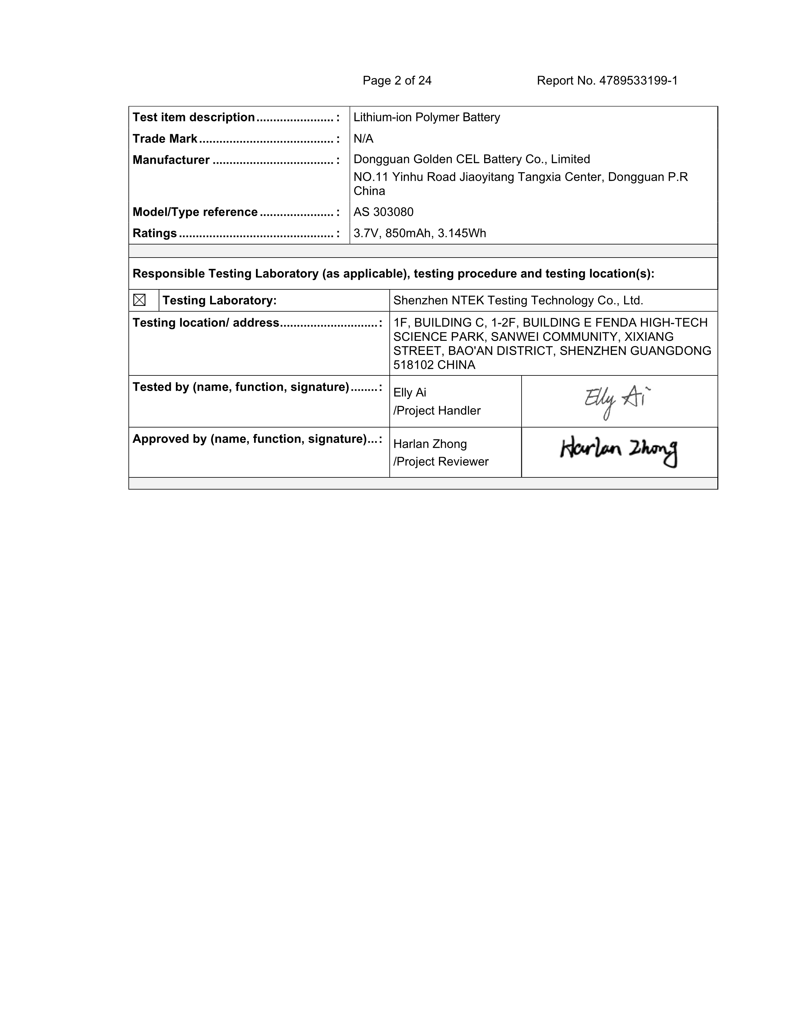 A&S Power 303080-IEC62133 Report