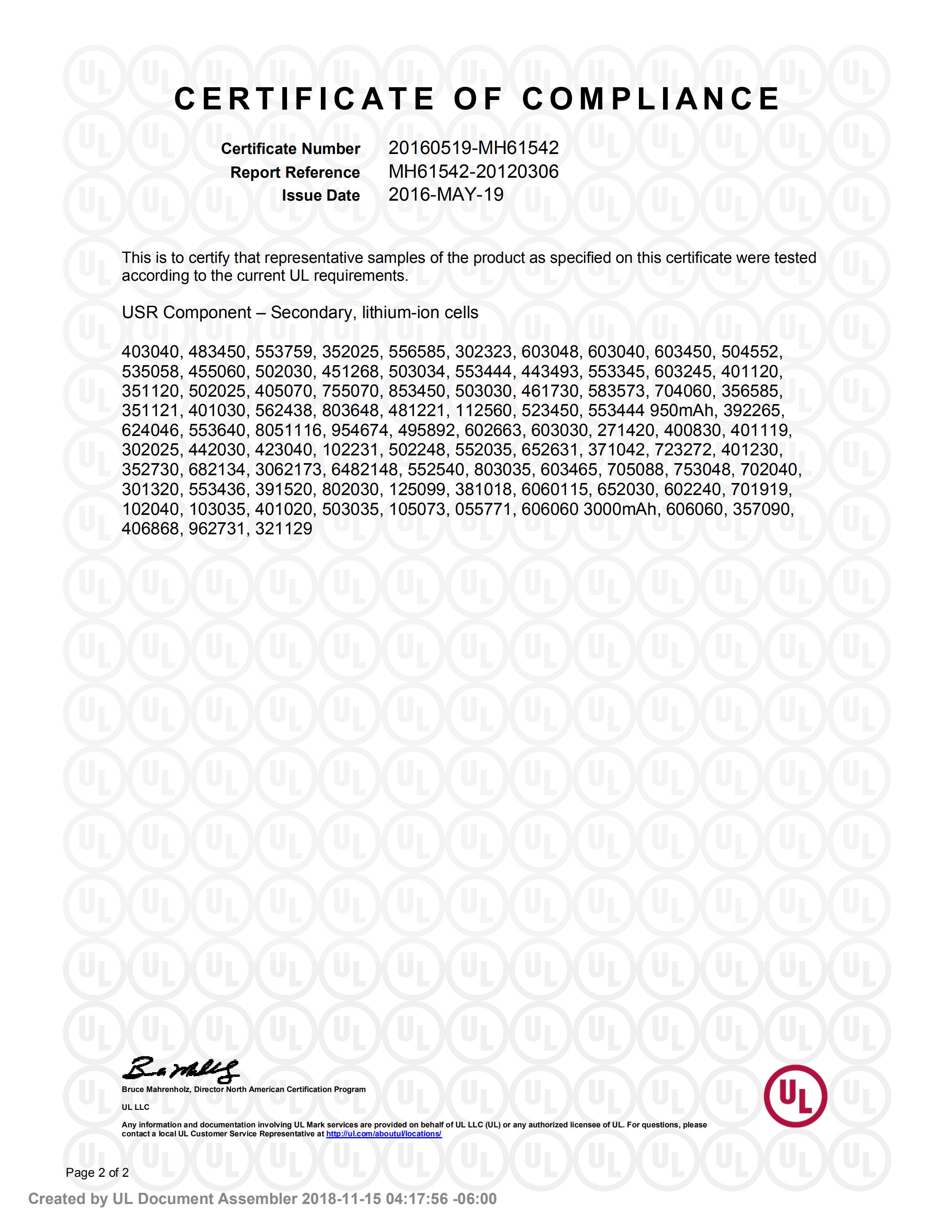 A&S Power UL1642 Certification