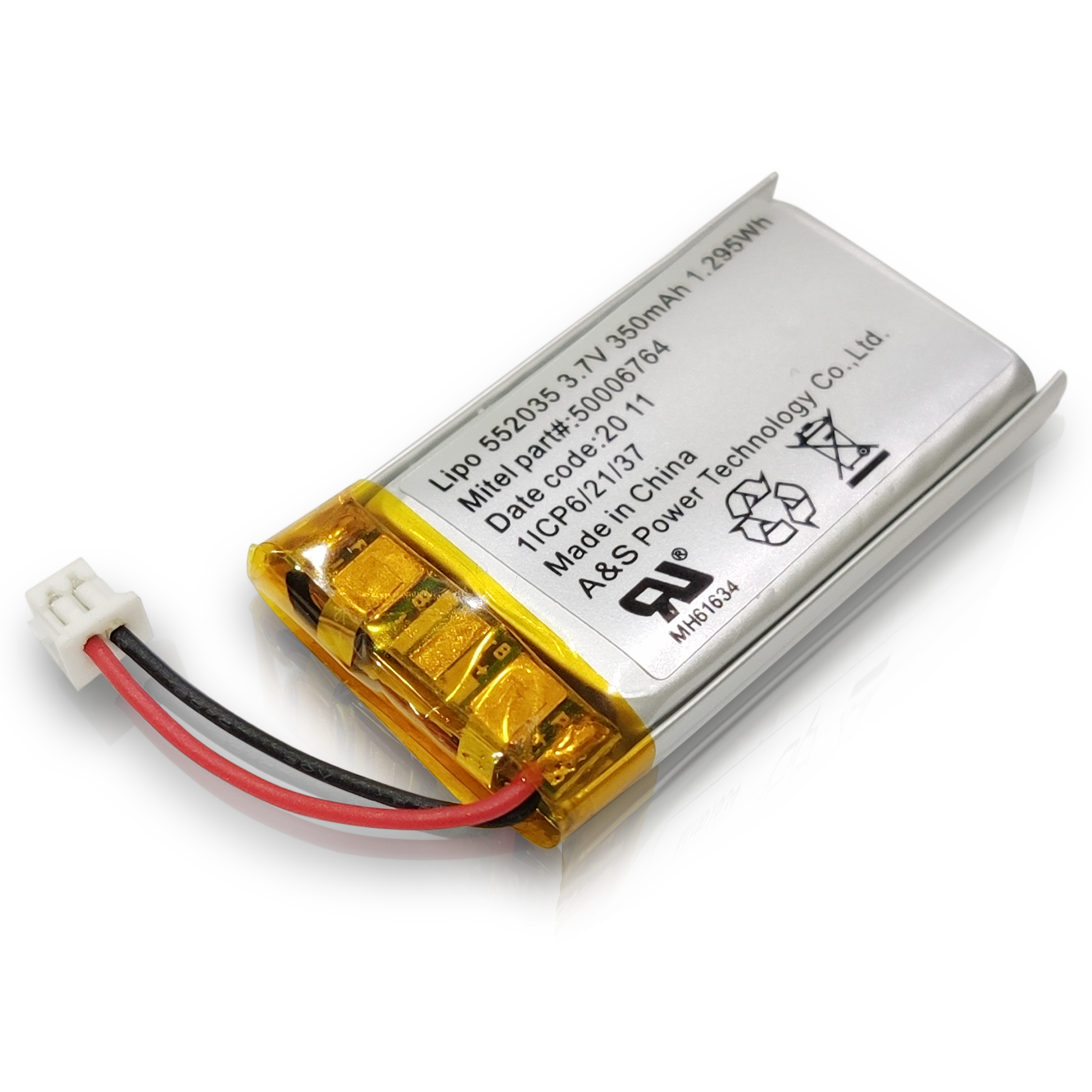 AS552035 3.7v 350mAh Rechargeable Li-Polymer Battery 500 Deep Cycles for IOT Device