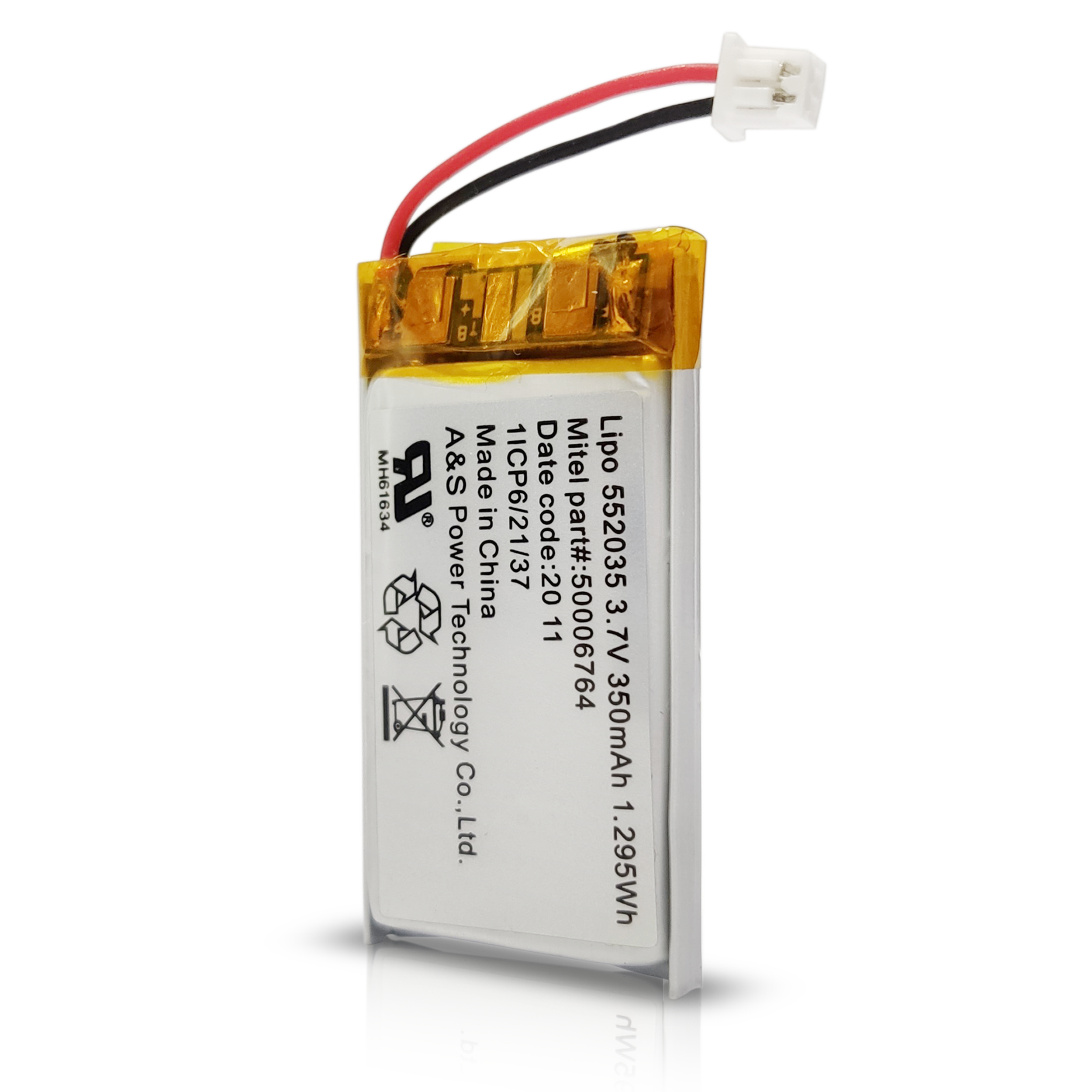 AS552035 3.7v 350mAh Rechargeable Li-Polymer Battery 500 Deep Cycles for IOT Device