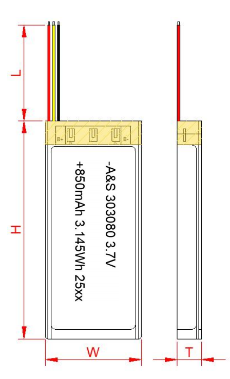 AS303080 3.7v 850mAh LiPo Battery
