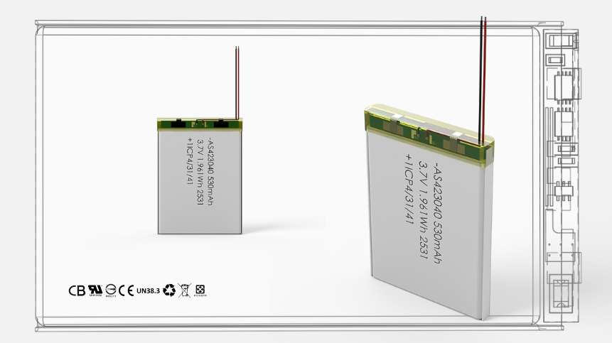 AS423040 3.7V 530mAh Li-Ion Polymer Battery – Compact, Certified, and Reliable