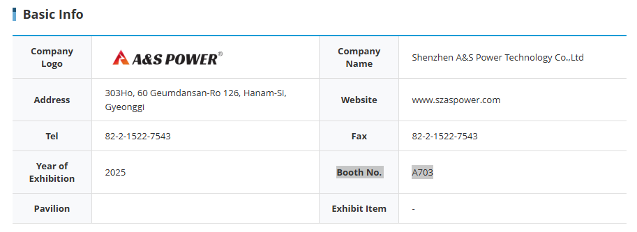 A&S Power KES 2025 Korea Exhibition information details