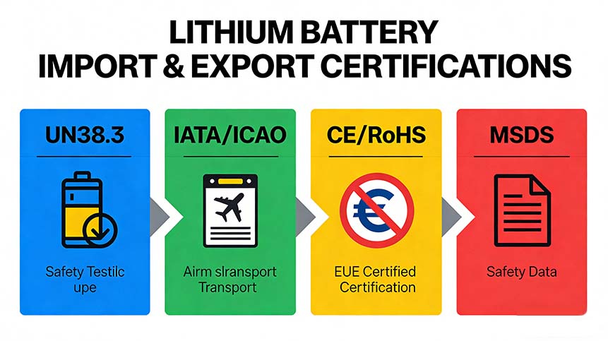 What certifications are required for lithium batteries when importing and exporting?