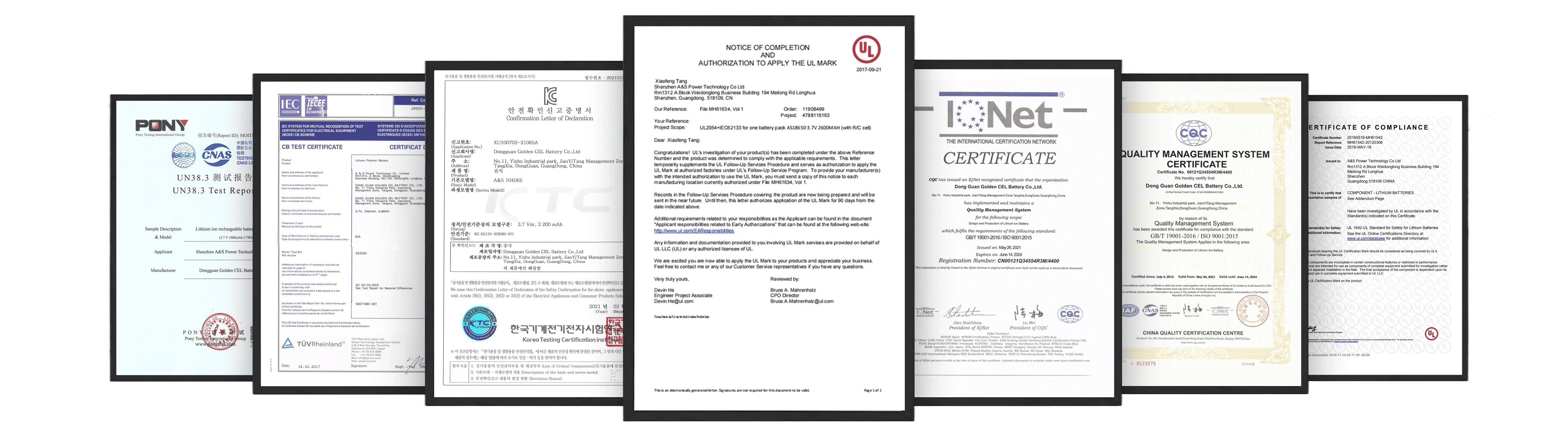 lithium battery certificates