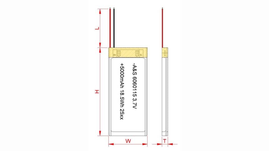 AS6060115 3.7V 5000mah Lithium Polymer Battery