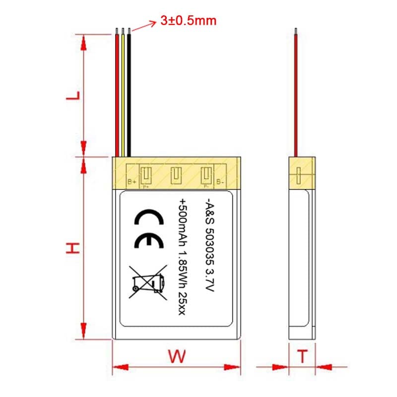 AS503035 3.7v 500mAh Lithium Polymer Battery AS503035 3.7v 500mAh Lithium Polymer Battery