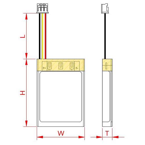 Dimensional Drawing of AS802030 3.7v 420mAh LiPo Battery Dimensional Drawing of AS802030 3.7v 420mAh LiPo Battery