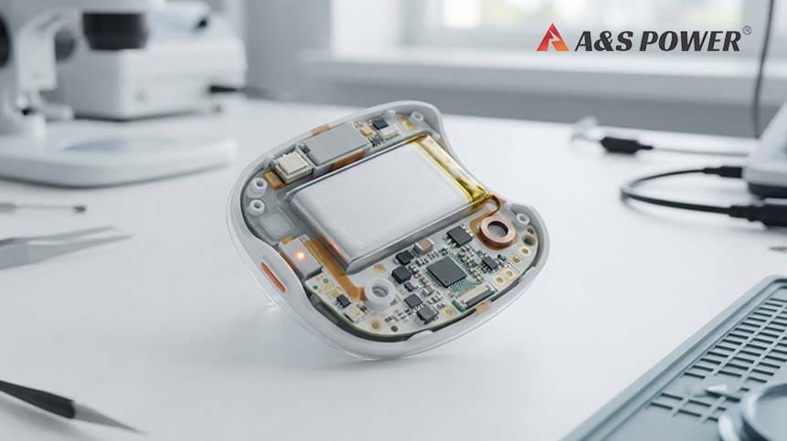 Custom-Shaped Battery for Wearable Medical Devices Custom-shaped lithium polymer battery integrated into a wearable medical device for OEM healthcare applications