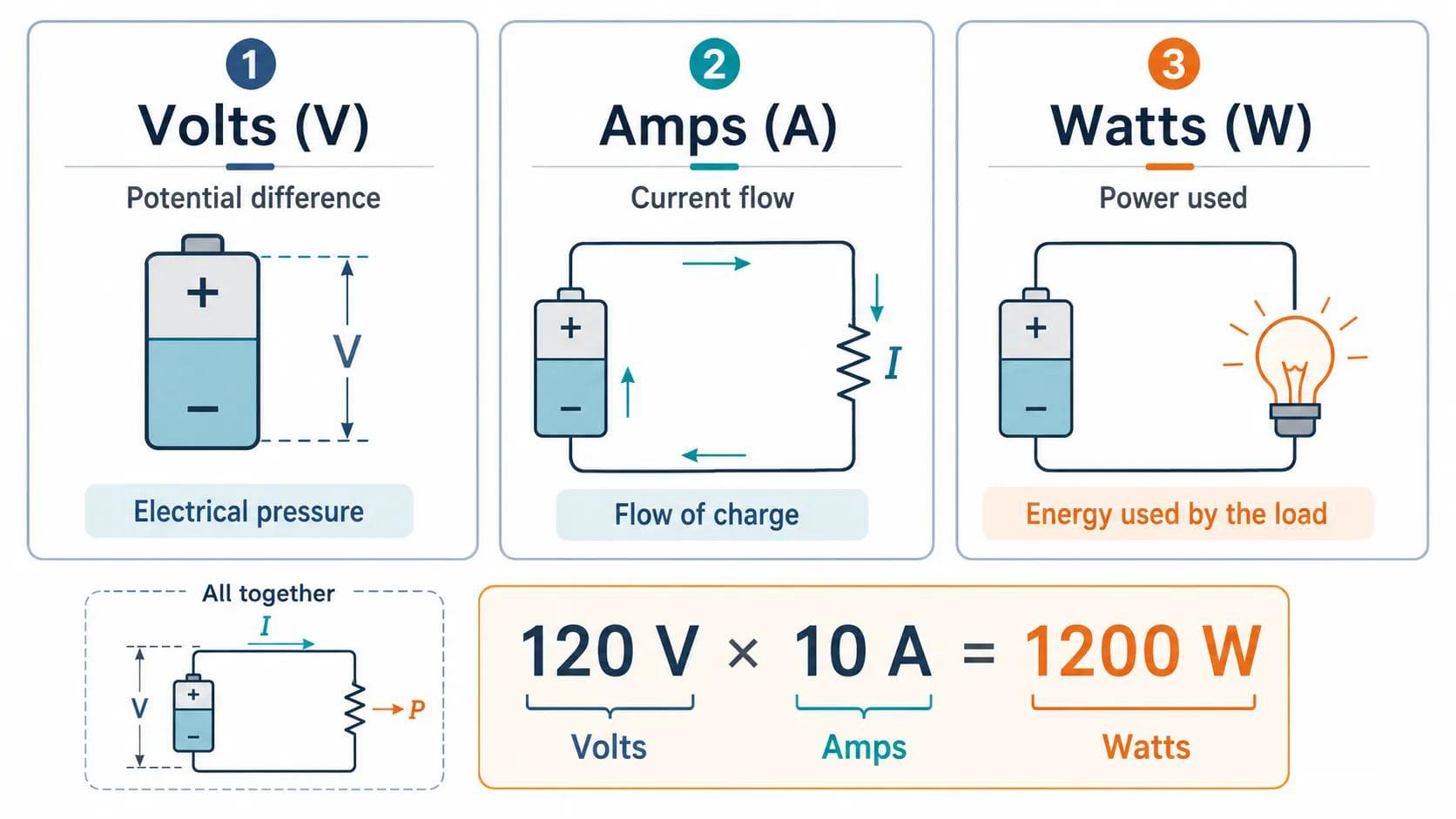 Volts, Amps, Watts and Ohms Explained Relationship between volts, amps, watts and resistance