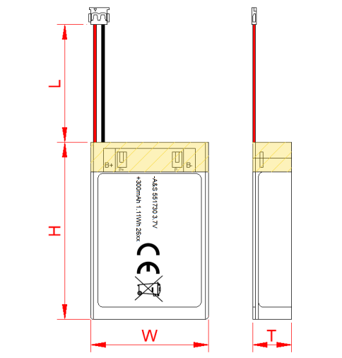 Dimensional Drawing of 551730 battery Dimensional Drawing of 551730 battery