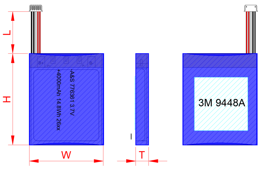  Dimensional Drawing of 776361 battery